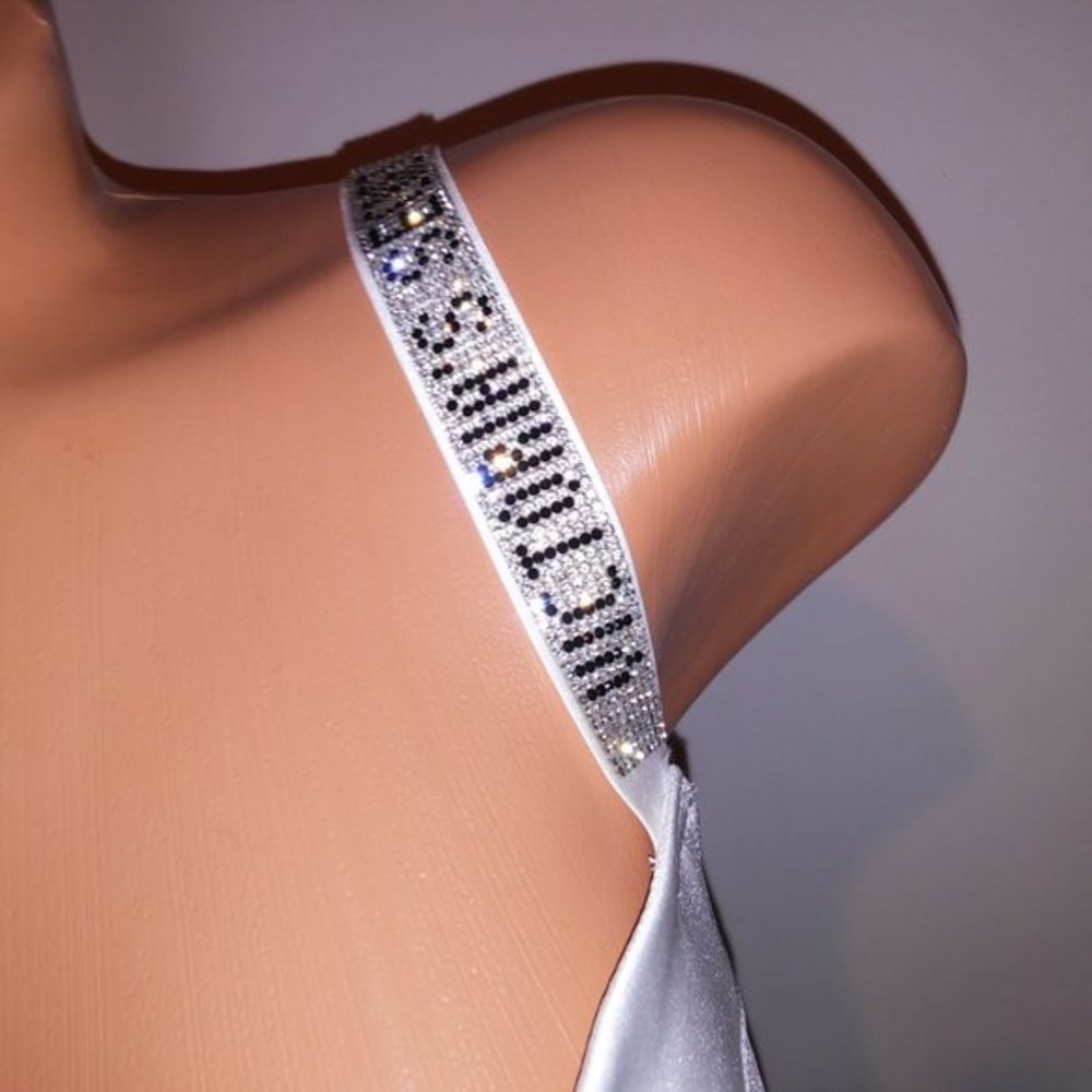 Victoria Secret Swim Bikini Top 32DD‎ White Shine Strap Bling Logo Solid New - Picture 5 of 10